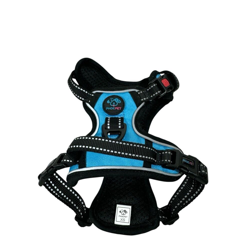 Turquoise Blue No Pull Dog Harness Reflective Adjustable Vest Metal Clips Sz XS